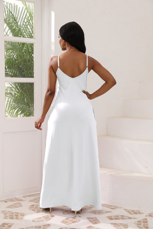 Women’s Elegant White Long Dress, Sleeveless Flowy Maxi Dress, Casual Summer Beach Outfit